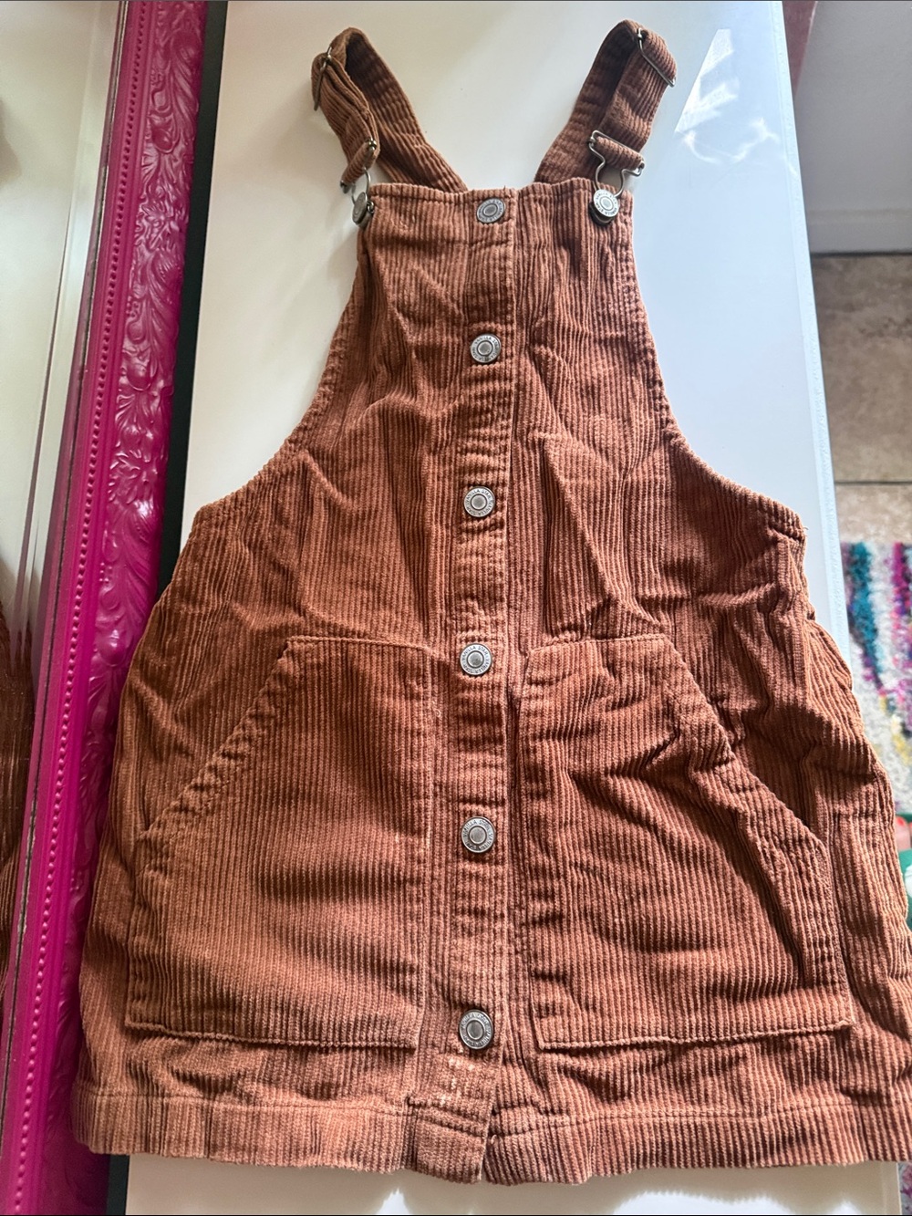 Vanilla Star Corduroy Overall Dress in Rusty Brown